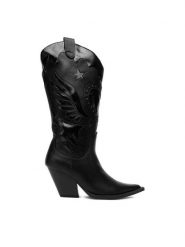 DeeZee Kowbojki W3LH170101 Czarny. Czarne kozaki damskie DeeZee, z materiału, bez obcasa, na słupku, bez zapięcia. Za 259.99 zł.