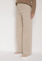 Beżowe Jeansy o Szerokim Kroju z Wysokim Stanem Xilnee. Brązowe jeansy damskie Born2be, bez wzorów, z jeansu, długie. Za 99.99 zł.