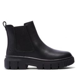 Sztyblety Timberland. Czarne botki damskie Timberland, bez obcasa, na płaskiej podeszwie, bez zapięcia. Za 679.99 zł.