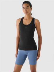 4F Top slim treningowy damski - czarny M. Czarne koszulki sportowe damskie 4F, m, bez wzorów, z dzianiny, bez ramiączek, na fitness i siłownię. Za 69.99 zł.