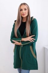 Bluza z ozdobną taśmą ciemno zielona. Zielone bluzy damskie KESI, l, bez wzorów, z bawełny, z kapturem. Za 263.47 zł.