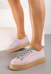 Jasnofioletowe Sznurowane Sneakersy na Grubszej Podeszwie Zdobione Delikatnymi Cyrkoniami Limeta. Fioletowe obuwie sportowe damskie Born2be, bez zapięcia. Za 24.99 zł.