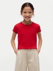 Tommy Hilfiger T-Shirt Essential KG0KG08590 Czerwony Regular Fit. Czerwone koszulki i t-shirty dziewczęce Tommy Hilfiger, bez wzorów, z bawełny, bez kołnierzyka, bez ramiączek. Za 129.99 zł.