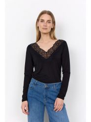 Soyaconcept Koszulka "Marica" w kolorze czarnym rozmiar: M. Czarne bluzki damskie Soyaconcept, m, bez wzorów, z koronki, bez kołnierzyka, bez ramiączek. Za 129.95 zł.