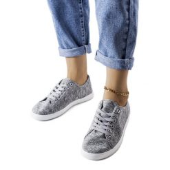 Szare materiałowe tenisówki Razan. Szare trampki damskie bez wzorów, z materiału, bez zapięcia. Za 68.60 zł.