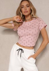 Różowy T-shirt z Bawełny Ozdobiony Brokatem Olindara. Czerwone t-shirty damskie Renee, m, z aplikacjami, z bawełny, bez kołnierzyka. Za 49.99 zł.