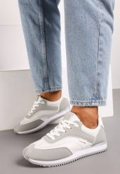 Szare Płaskie Sneakersy z Metalicznymi Wstawkami Rosmora. Białe obuwie sportowe damskie Born2be, z materiału, bez zapięcia. Za 89.99 zł.