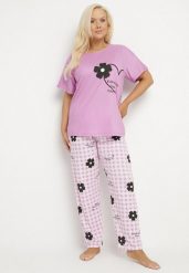 Fioletowy Komplet Piżamowy z Motywem Kwiatowym Spodnie i T-shirt Milossa. Fioletowe komplety bielizny Born2be, z aplikacjami, bez ramiączek. Za 39.99 zł.