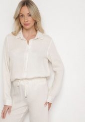 Biała Klasyczna Koszula z Wiskozy Melriza. Białe koszule damskie Born2be, l, bez wzorów, z jeansu, biznesowe, bez kołnierzyka, bez ramiączek. Za 119.99 zł.