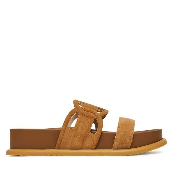 Klapki Liu Jo. Brązowe klapki damskie Liu Jo, bez wzorów, bez obcasa, bez zapięcia. Za 489.99 zł.