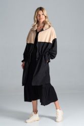 Dwukolorowy Płaszcz Typu Parka - Czarny Beżowy. Brązowe parki damskie Figl, l, bez wzorów, z elastanu, bez kaptura. Za 389.00 zł.