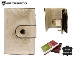 Portfel skórzany Peterson PTN LJ-815 złoty. Żółte portfele damskie Peterson, bez wzorów, ze skóry. Za 139.99 zł.