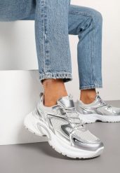 Srebrne Sneakersy Ozdobione Geometrycznym Wzorem Lealiriel. Szare obuwie sportowe damskie Renee, z jeansu, bez zapięcia. Za 89.99 zł.