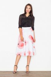 Spódnica Midi Rozkloszowana w Kolorowe Kwiaty w Odcieniach Różu. Czerwone spódnice damskie Figl, xl, bez wzorów, z materiału, midi. Za 189.00 zł.