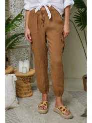 Lin Passion Lniane spodnie w kolorze jasnobrązowym rozmiar: 34/36. Brązowe spodnie materiałowe damskie Lin Passion, bez wzorów, ze lnu. Za 118.84 zł.