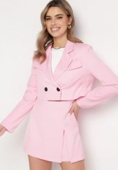 Różowa Marynarka o Krótkim Fasonie z Ozdobnymi Klapami Lafamia. Czerwone marynarki i żakiety damskie Born2be, xl, bez wzorów. Za 149.99 zł.