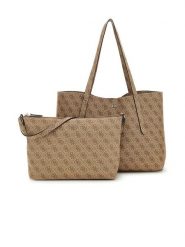 Guess Shopper bag w kolorze beżowym - 45 x 27 x 13 cm rozmiar: onesize. Brązowe shopper bag Guess, z aplikacjami, z materiału, na ramię, bez dodatków. Za 457.95 zł.