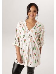 Aniston Bluzka w kolorze kremowym ze wzorem rozmiar: 46. Brązowe bluzki damskie Aniston, bez wzorów, z wiskozy, bez kołnierzyka, bez ramiączek. Za 173.99 zł.