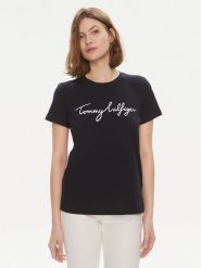 Tommy Hilfiger T-Shirt Signature WW0WW41674 Granatowy Regular Fit. Niebieskie t-shirty damskie Tommy Hilfiger, xs, bez wzorów, z bawełny, bez kołnierzyka. Za 119.99 zł.