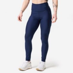 Legginsy fitness damskie Domyos. Niebieskie legginsy damskie DOMYOS, l, bez wzorów, z materiału. Za 59.99 zł.