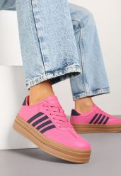 Różowo-Granatowe Sneakersy Kultowe Tenisówki na Grubej Podeszwie z Tłoczeniami Ellimia. Czerwone obuwie sportowe damskie Renee, z jeansu, bez zapięcia, tenisowe. Za 99.99 zł.