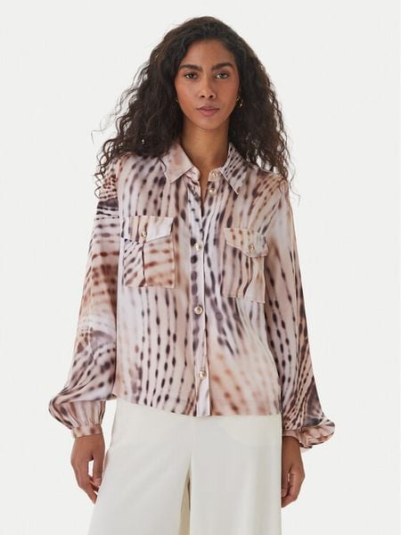 Guess Koszula W6GH22 W1789 Beżowy Regular Fit. Brązowe koszule damskie Guess, m, z aplikacjami, z lyocellu, bez kołnierzyka, bez ramiączek. Za 289.00 zł.