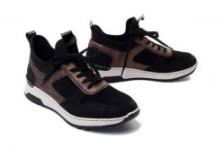 RIEKER M0058-00 black combination, półbuty damskie. Czarne półbuty damskie Rieker, bez wzorów, bez obcasa, bez zapięcia. Za 209.94 zł.