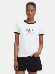 Guess Jeans T-Shirt W6YI16 K3995 Biały Slim Fit. Białe t-shirty damskie Guess Jeans, m, z aplikacjami, z bawełny, bez kołnierzyka. Za 159.99 zł.