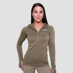 Bluza damska do biegania z zamkiem vetiver Pulse 1/2 Zip. Zielone bluzy damskie GYMBEAM, s, bez wzorów, z elastanu, bez kaptura. Za 127.90 zł.