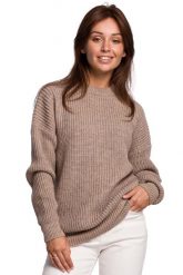 Sweter Oversize o Przedłużonym Kroju - Cappuccino. Brązowe swetry klasyczne damskie MOE, l, z materiału, bez kołnierzyka. Za 243.90 zł.