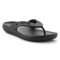 Japonki damskie Crocs Classic Flip V2. Czarne klapki damskie Crocs, bez wzorów, z materiału, bez obcasa, bez zapięcia. Za 189.00 zł.