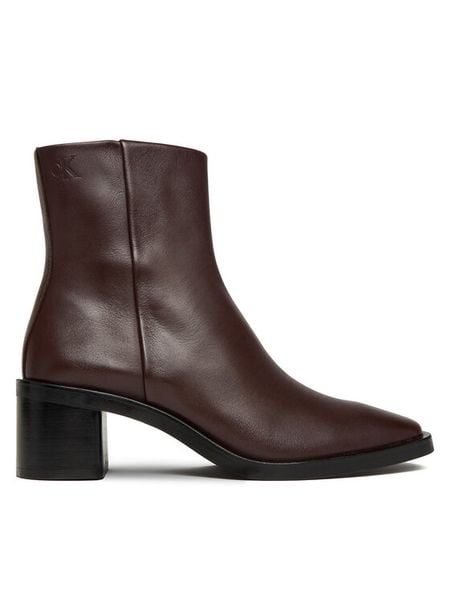 Calvin Klein Botki Block Heel Zip Boot Lth HW0HW02593 Bordowy. Czerwone botki damskie Calvin Klein, ze skóry, bez obcasa, na płaskiej podeszwie, bez zapięcia. Za 509.99 zł.