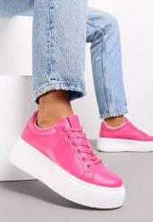 Fuksjowe Sneakersy na Grubej Podeszwie Cernanda. Czerwone obuwie sportowe damskie Renee, bez zapięcia. Za 99.99 zł.
