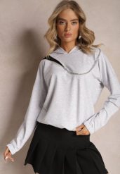 Szara Asymetryczna Bluza z Bawełny z Kapturem i Ozdobnym Suwakiem Lueur. Szare bluzy damskie Renee, bez wzorów, z bawełny, z kapturem. Za 79.99 zł.
