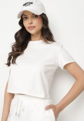 Biały T-shirt z Bawełny o Krótkim Kroju Galarina. Białe t-shirty damskie Born2be, l, bez wzorów, z bawełny, bez kołnierzyka. Za 69.99 zł.