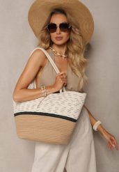 Beżowa Duża Torebka Tote z Plecionej Bawełny Fai. Brązowe shopper bag Renee, z bawełny, duże, bez dodatków. Za 74.99 zł.