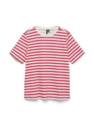 Vero Moda Koszulka w kolorze biało-czerwonym rozmiar: XL. Białe bluzki damskie Vero Moda, xl, bez wzorów, z bawełny, bez kołnierzyka, bez ramiączek. Za 57.06 zł.