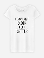 WOOOP Koszulka "I don't get older" w kolorze białym rozmiar: S. Białe koszulki damskie Wooop, s, bez wzorów, bez kołnierzyka, bez ramiączek. Za 37.45 zł.