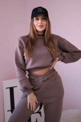 Komplet ocieplany z krótką bluzą mocca. Bluzy damskie KESI, l, bez wzorów, z bawełny, bez kaptura. Za 317.83 zł.