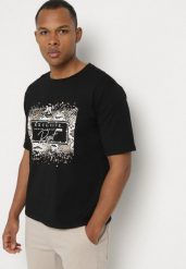 Czarny Bawełniany T-shirt Ozdobiony Nadrukiem Nartzedi. Czarne t-shirty damskie Born2be, m, bez wzorów, z bawełny, bez kołnierzyka. Za 34.99 zł.