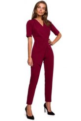 Elegancki Kombinezon z Podwójnym Przodem - Bordowy. Czerwone kombinezony damskie MOE, l, bez wzorów, z elastanu, eleganckie, bez kołnierzyka, bez ramiączek. Za 288.90 zł.