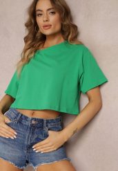 Zielony T-shirt o Fasonie Cropped Oversize Brighta. Zielone t-shirty damskie Renee, l, bez wzorów, bez kołnierzyka. Za 29.99 zł.