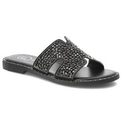 Klapki damskie Filippo, materiałowe zdobione na płaskim obcasie eleganckie, czarne, DK6973-25-BK. Czarne klapki damskie Filippo, z aplikacjami, z materiału, bez obcasa, na płaskiej podeszwie, bez zapięcia. Za 109.00 zł.
