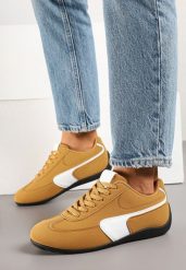 Jasnobrązowe Sneakersy w Stylu Kultowych Tenisówek Virritia. Brązowe obuwie sportowe casual damskie Born2be, z jeansu, tenisowe. Za 84.99 zł.