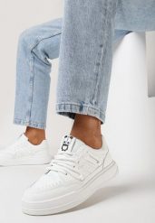 Białe Sneakersy z Ozdobnym Sznurowaniem i Naszywką z Pandą Velwisa. Białe obuwie sportowe damskie Born2be, bez zapięcia. Za 89.99 zł.