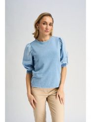 Marks & Spencer Bluzka w kolorze błękitnym rozmiar: 44. Niebieskie bluzki damskie Marks & Spencer, bez wzorów, z bawełny, bez kołnierzyka, bez ramiączek. Za 48.50 zł.