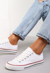 Białe Klasyczne Trampki z Niską Cholewką Darling Tyrel. Białe trampki damskie Renee, bez wzorów, z jeansu, przed kostkę, bez zapięcia. Za 44.99 zł.