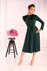 Ciemno Zielona Plisowana Sukienka z Zabudowanym Dekoltem. Zielone sukienki damskie Merribel, bez wzorów, z elastanu, wizytowe, bez ramiączek. Za 102.90 zł.
