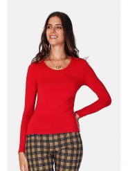 ASSUILI Koszulka w kolorze czerwonym rozmiar: 42. Czerwone koszulki damskie Assuili, bez wzorów, bez kołnierzyka, bez ramiączek. Za 83.62 zł.