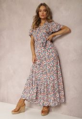 Niebiesko-Pomarańczowa Sukienka z Wiskozy Teofeneus. Niebieskie sukienki damskie Renee, bez wzorów, z wiskozy, bez ramiączek. W wyprzedaży za 75.99 zł.